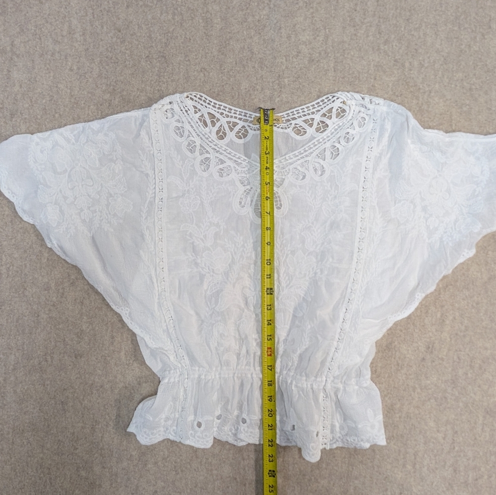 Democracy White Lace All Cotton Grandma Chic Blouse Size Medium Bridal Beach - Picture 4 of 9